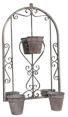 AcaciaHome Vintage Rusty Metal Wall Mirror with Triple Planter 3 Pots Holder - 70cm Arch Design, Indoor/Outdoor Large Garden & Patio Décor for Living & Garden Spaces (1, Vintage Style Floral)
