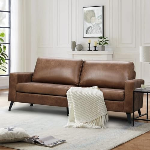UNIONLINE 3 Sitzer Sofa, 200×87x80cm Sofabett mit 2 Kissen, Schlafsofa Couch für Wohnzimmer, Wohnung, Schlafzimmer, Braun