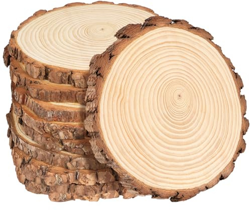 10er Set Holzscheiben 15cm, Runde Holzstücke 1cm Dick, Baumscheiben ohne Loch 14-15cm, Baumscheiben 15 cm für DIY Deko, Hochzeit, Weihnachten & Tischdeko, Rustikale Astscheiben Naturholz