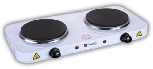 Maya Range 2000W Double Hot Plate Precise Table Top Cooking, Cast Iron Heating Plate, Portable Electric Hob Dual Burner with Adjustable Thermostat for Home Kitchen Camping & Caravan Cooking (White)