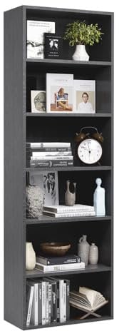 oneinmil Bücherregal, Bücherschrank mit 6 Ebenen, Standregal, Bücherregal Hoch, Modernes offenes Regal aus Holz, für Wohnzimmer, Schlafzimmer, Büro, Arbeitszimmer, 55,5 x 23,5 x 181 cm, Schwarz