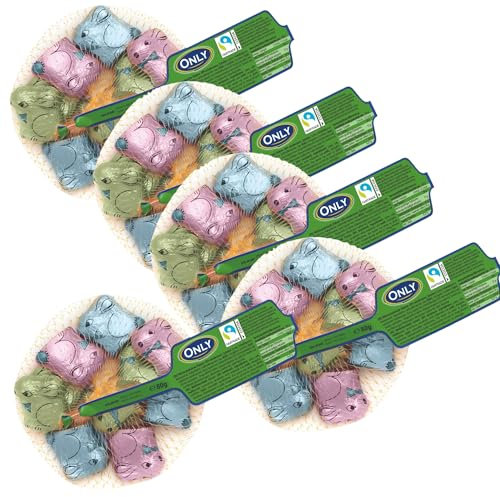 5 x 80 g Schokohasen pastell im Netz/Schokolade im Netz/Schokofiguren