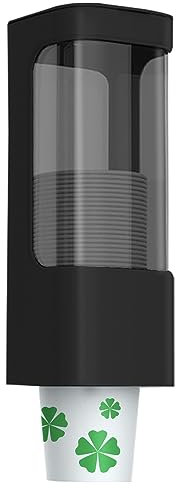 IWTTWY Cup Dispenser, Wall Mount Cup Holder, Clear Dust-Proof Paper Cup Storage Holder Space-Saving, Disposable Storage Rack Paper Cup Dispenser for Offices, Homes, Restaurants, Kitchen (Black)