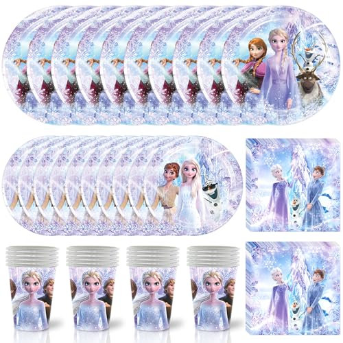 60 PCS Frozen Birthday Party Supplies, Frozen Tableware Set Includes 20 PCS Plates, 20 PCS Napkins, 20 Paper Cups for Princess Party Decorations