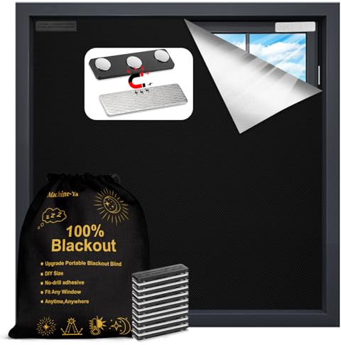 Magnetic Blackout Blind 150x145cm - No Drill Adhesive Window Shade for Bedroom,Easy Install Temporary Light Blocking Cover for Nursery,RV,Travel-Black
