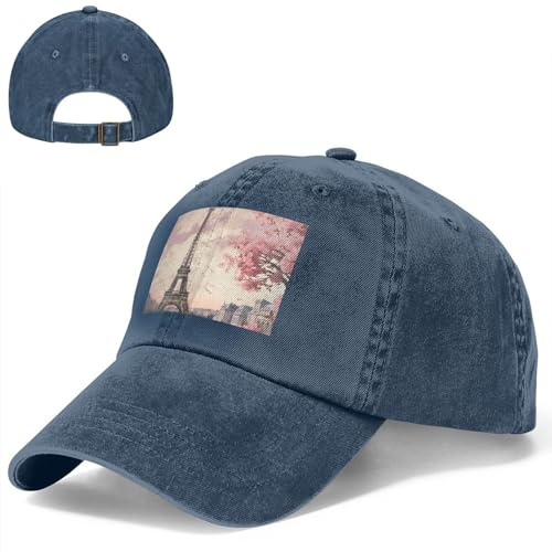 Baseballkappe, Golfmütze, verstellbar, Baumwolle, romantischer Paris-Turm, Trucker-Kappe für Männer und Frauen, Schwarz, Marineblau, Einheitsgröße