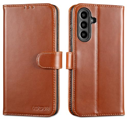 LENSUN Echtleder Hülle für Samsung Galaxy A56 Handy, Lederhülle Handyhülle [Echtes Leder][Standfunktion] Handytasche Schutz für Samsung Galaxy A56 5G - Braun