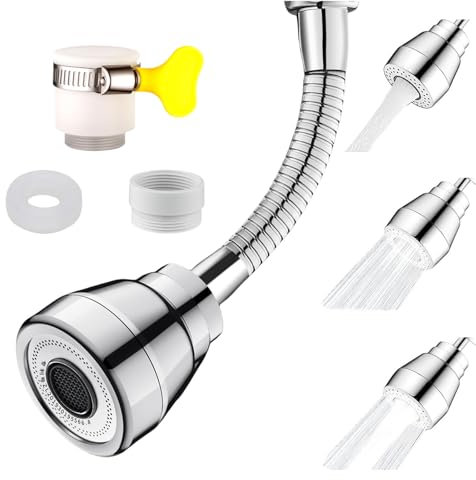 Kitchen Tap Spray Head Attachment – 360° Swivel Tap Extender for Kitchen Sink - Faucet Extender with 3 Water Flow Modes – Universal Tap Aerator 22mm/24mm for Standard Kitchen Sink Taps, Lenght 15CM