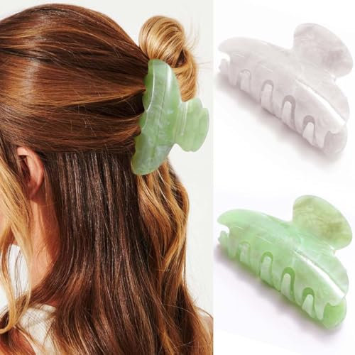 Reaky Pince à cheveux en acrylique rose mignonne, taille moyenne, accessoires de cheveux pour femme (beige + vert)
