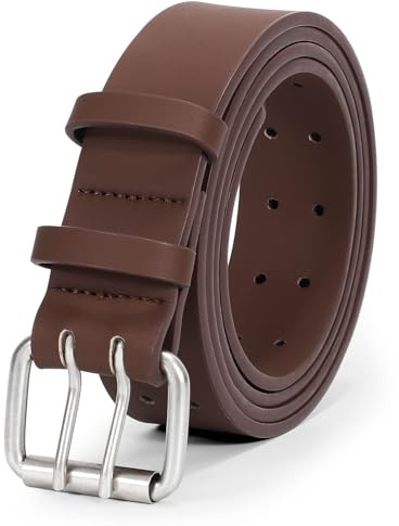 LEACOOLKEY PU-Ledergürtel für Herren mit Doppelschnalle Arbeitsgürtel für Jeans 2 Löcher Casual für Herren