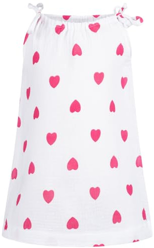 Smarilla Baby Mädchen Musselin Kleid Trägerkleid Sommerkleid Uni, Bekleidungsgröße: 122/128, Farbe: Weiß-Pink