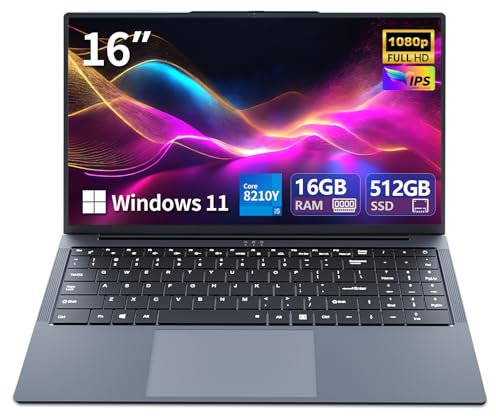 16 Portatile PC Core i5-8210Y, Notebook 16 GB RAM SSD 1 TB, Laptop con display 1920x1200 FHD, Win11 Pro, RJ45, Type-C, USB 3.0, Wi-Fi, BT5.0, tastiera digitale retroilluminata Computer portatile