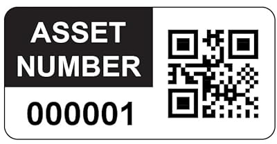 1000 Personalised QR Code Asset Tag Labels Custom Sticker - with Optional Website Linked QR Code - Black 38mm x 20mm Permanent Vinyl Labels - Simple to Customize