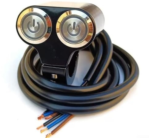 Interruttore per manubrio moto a 3 pulsanti, luce LED per ATV Dirt Bike in lega di alluminio, 10-12 V DC, cavo 50 cm, compatibile con manubri da 22 mm (doppio foro)