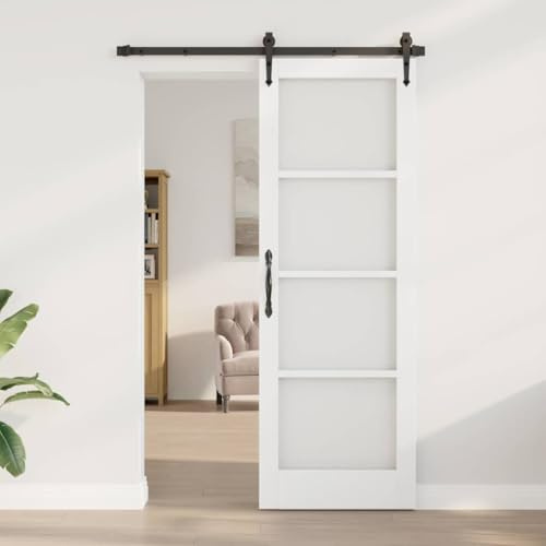 ORKDAL Porte intérieure blanche, 73,5 x 211 cm, en pin massif avec verre transparent, porte coulissante durable pour l'intérieur, polyvalente