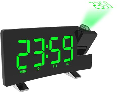 Sveglia multifunzione a proiezione con radio FM, porta di ricarica USB, display della temperatura per camera da letto, doppia sveglia con proiettore orario e funzione snooze
