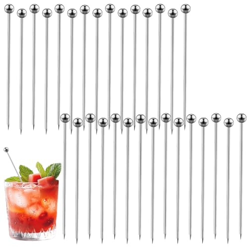 30 Piezas Palillos de Cóctel de Acero Inoxidable,11 cm Brochetas de Cóctel | Palillos de Frutas Reutilizable, Pinchos de Acero Inoxidable para Aperitivos, Martini Pinchos, para Bar, Fiestas