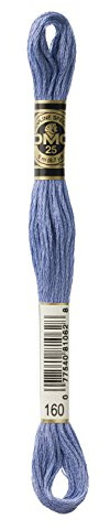 DMC 117-160 Mouline Stranded Cotton Six Strand Embroidery Floss Thread, Medium Grey Blue, 8.7-Yard