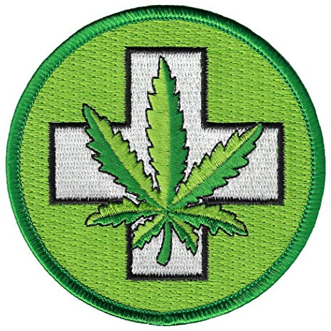 Medical Marijuana Iron-On Patch Medicinal Cannabis Green Cross Pot Leaf Embroidered Emblem