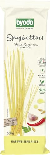 Byodo Bio-Spaghettini, Hell, 500g – Extra Dünne Vegetarische Pasta | 100% Bio-Hartweizengrieß, Vegan, Ohne Zucker, Kurze Kochzeit - Ideal für Gourmets | Koscher & Halal Zertifiziert
