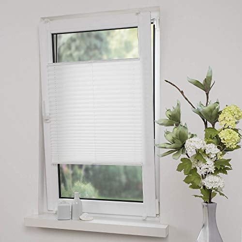 Liedeco® Plissee verspannt mit Klemmträger; 60 x 130 cm weiß (BxH); lichtdurchlässig blickdicht stufenlos verstellbar; leichte Montage ohne Bohren; Klemmen am Fenster; KlemmfixPlissee als Sonnenschutz