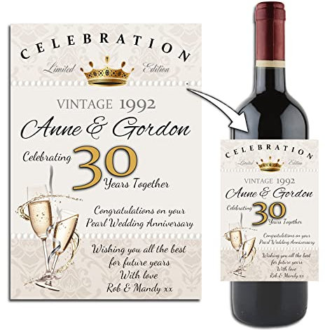 Personalised 30th Pearl Wedding Anniversary Wine Champagne Bottle Label ~ Gift Idea N57