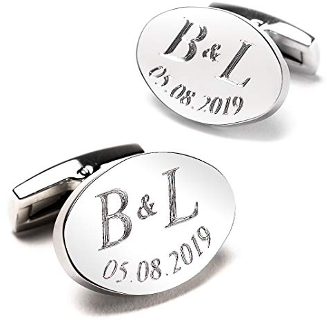 Diamandi Manschettenknöpfe mit Gravur | persönlichen Text gravieren Lassen | oval | Schmuck für Herren | aus Berlin (oval Initialen und Datum)
