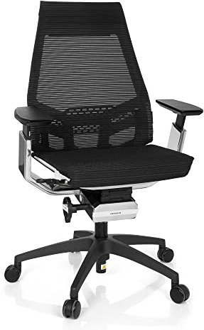 hjh OFFICE 652890 Profi Bürostuhl GENIDIA SMART White cm Netzstoff Schwarz/Chrom ergonomischer Drehstuhl mit verstellbaren Armlehnen, Sitz neigbar