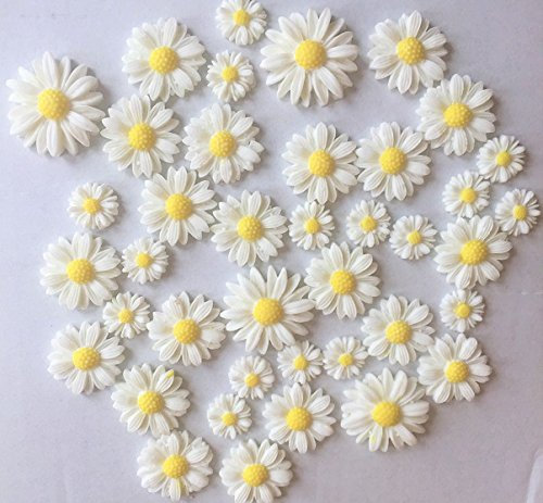 30 Beautiful Edible Sugar Daisy Flowers White/Yellow Centre or Customise; Mixed Sizes Handmade Birthday, Wedding, Baby, Easter Etc Cake/Cupcake Toppers/Decorations
