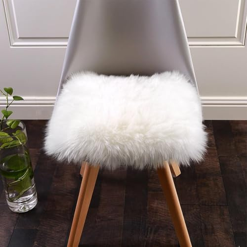 Softlife White Small Faux Sheepskin Throw Rug Fluffy Shag Fur Chair Cover Pad Washable Square Area Rugs for Living Room Bedroom Dorm 20 x 20