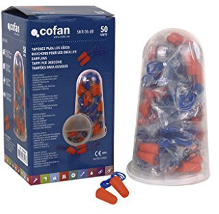 Cofan Tapones de Protección Auditiva | Pack de 50 o 10 unidades | Tapones desechables con cuerda en color naranja