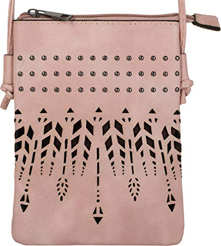 styleBREAKER Damen Mini Bag Umhängetasche Ethno Style und Nieten, Schultertasche, Handtasche, Tasche 02012260, Farbe:Rose