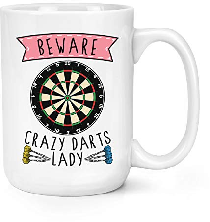 Beware Crazy Darts Lady 15oz Large Mug Cup