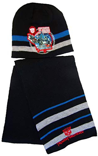 Transformers Autobot Optimus Prime 2er-Set bestehend aus Wintermütze und Schal für Kinder, Jungen, Gr. 52 oder 54 in blau oder schwarz