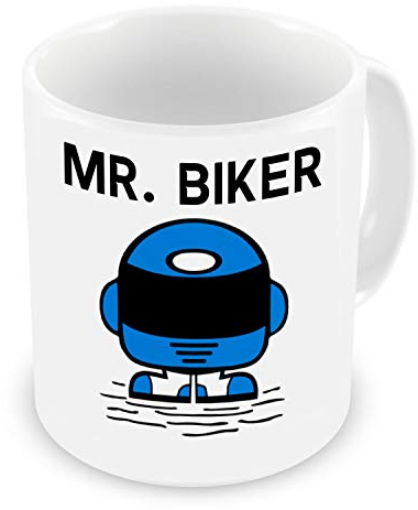 GrassVillage Mr Biker Mug – Funny Motorcycle Gift for Men, Dad, Husband, Brother – Biking Humor Present for Birthday, Father’s Day, Christmas, Secret Santa – 11oz White Ceramic Coffee Cup