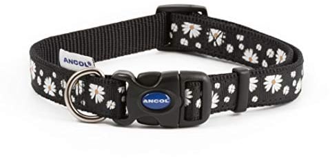 Ancol Fluval Black Daisy Nylon Adjustable Dog Collar - Transparent - Pretty Daisy Design with Snap Buckle Fastening - Hardwearing and Weatherproof - Size 2-5 30-50cm