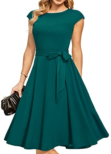 DRESSTELLS Cocktailkleid Damen Festliche Kleider 1950er Knielang Rockabilly Hochzeitkleid Swing Partykleid Vintage Petticoat Kleid