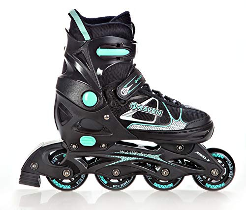 RAVEN Inline Skates Inliner für Kinder und Erwachsene OPTIONAL 2in1 mit Schlittschuhen verstellbar (Spirit Black/Mint ohne Kufen, 37-40 (23,5-26cm))