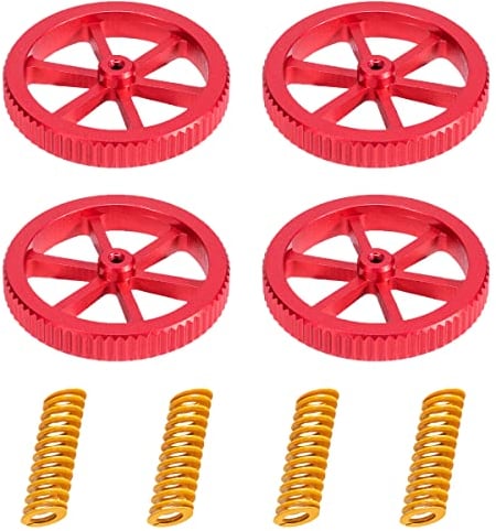Creality 3D-Drucker Verbesserte 4-teilige Aluminium-Handdreh-Nivellier Muttern und 4-teilige Warmbettfedern für Ender 3/3 Pro, Ender 5/5 Plus/5 Pro, CR-10/10S/10S Pro V2