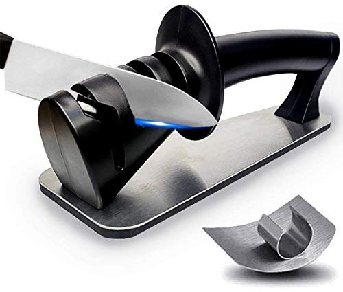 Knife Sharpeners, 4 in 1 Kitchen Knives/Scissor Sharpener, Professional Manual Knife Sharpening Tool with Ceramic Stone, Tungsten Steel, Diamond Sharpen Groove, Ergonomic Design and Non-Slip Base