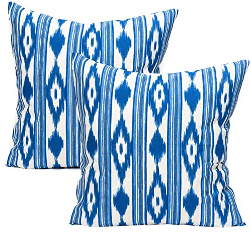 TRESMESTRES Fundas de Cojines para Sofá de Jardín, Salón y Terraza - Ikat Mediterráneo - Cubiertas de Cojines para Sofá Grandes y Pequeñas - Funda de Cojín 30x50 cm - Set de 2, Azul