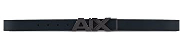 Armani Exchange Men's Essential, Reversible, Silver Metal Logo Belt, Navy/Dark Brown, 38