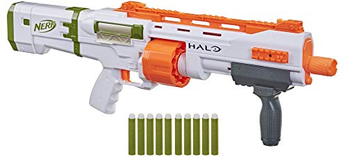 NERF Halo Bulldog SG Dart Blaster - Pump-Action, Rotierende 10-Dart-Trommel, Taktische Schienen, 10 Offizielle Elite Darts, Skin Unlock Code