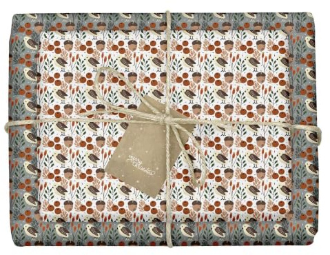 Geschenkpapier Set Weihnachten für Erwachsene: Vögel (retro, skandinavischer Stil, edel, grau, weiß): 4x doppelseitige Einzelbögen + 4x Geschenkanhänger