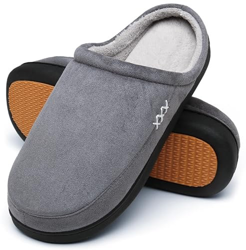Mishansha Pantofole Uomo Invernali Ciabatte Donna Invernali da Casa Ciabatte Pelose Calde Memory Foam Babbucce Francese Grigio, Gr.48 EU
