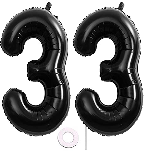 40 Zoll 2 Luftballons Zahle 33. Schwarz Geburtstag XXL 100cm Riesen Folienballon Zahlenballon 33 Schwarz Nummer Folienballon 33 Ballon Zahl 33 Heliumballon Luftballon 33 für Geburtstag Party Deko(33)