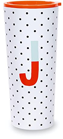 Kate Spade New York Insulated Stainless Steel Initial Tumbler, 24 Ounce Double Wall Travel Cup with Lid, J (Red)