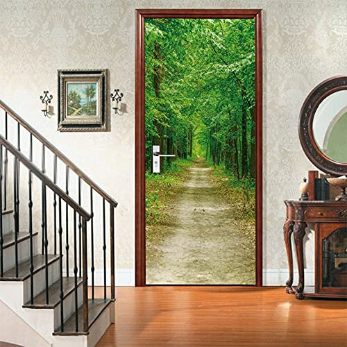 A.Monamour Adesivo Porta Autoadesiva Un Sentiero tra Alberi Verdi Foresta Natura Scenario Vinile PVC Adesivi per Porte Interne 3D Pellicola Adesiva Poster Sticker Murale Parete Carta da Parati