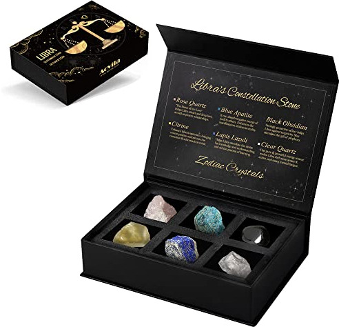 Aovila Waage-Kristalle, Sternzeichen-Geschenkset, Sternzeichen, Heilkristalle, Geburtssteine mit Horoskopschachtel-Set, Astrologie