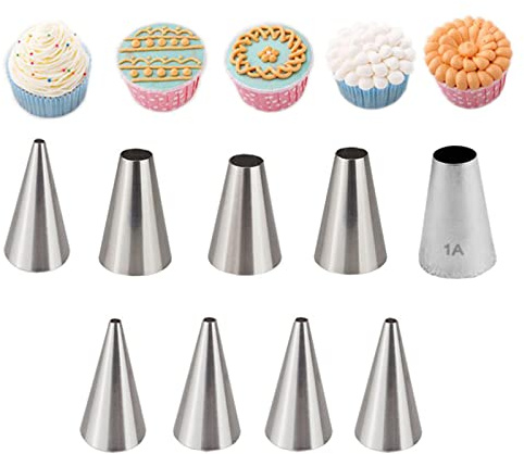JasCherry 9 PCS Writing Piping Tips Set - Stainless Steel Piping Nozzles Kit for Pastry Cupcakes Cakes Cookies Decorating Supplies Baking Set #3